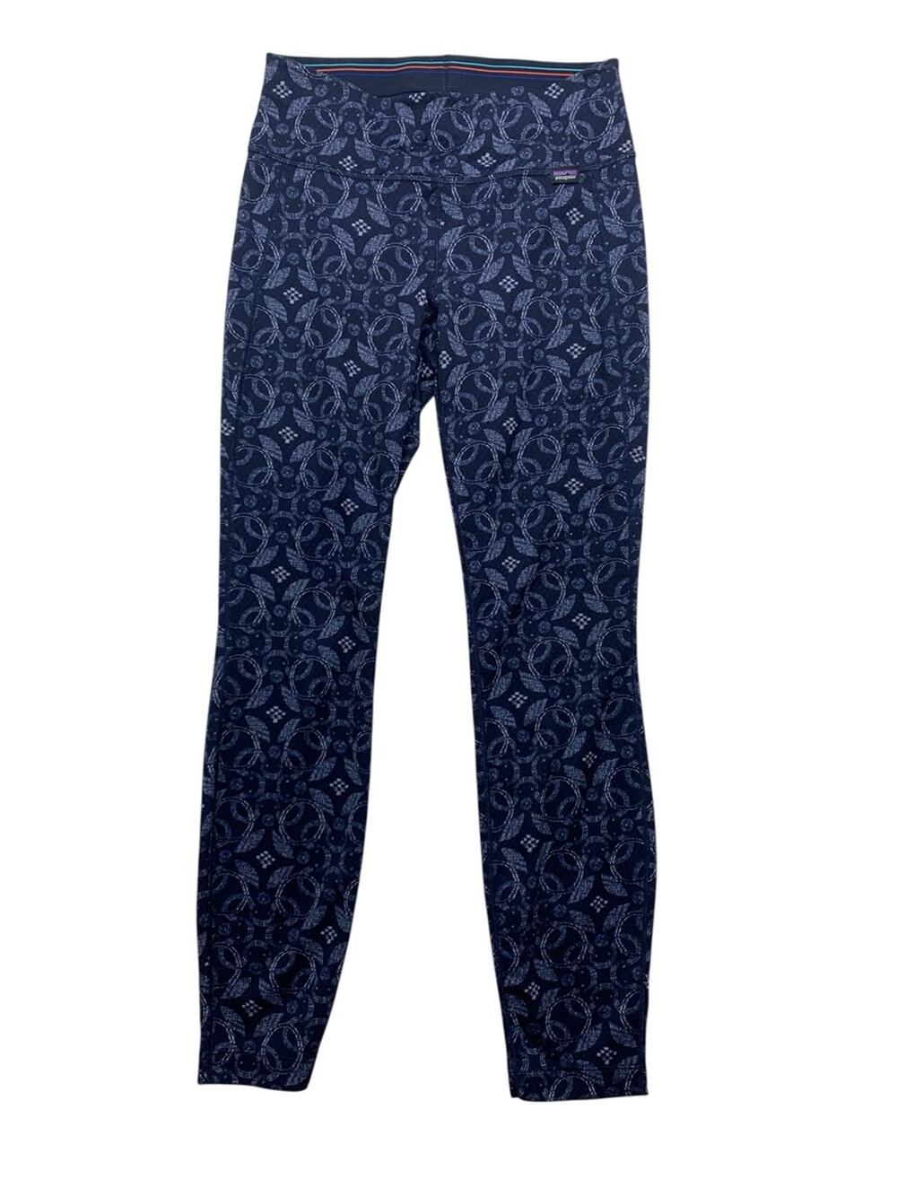 Patagonia XS Women’s capilene Midweight base layer Navy Patterned Leggings